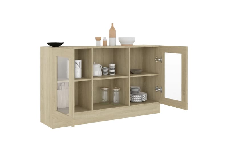 Vitrineskab 120x30,5x70 cm spånplade sonoma-eg - Brun - Opbevaring - Skab - Vitrineskabe