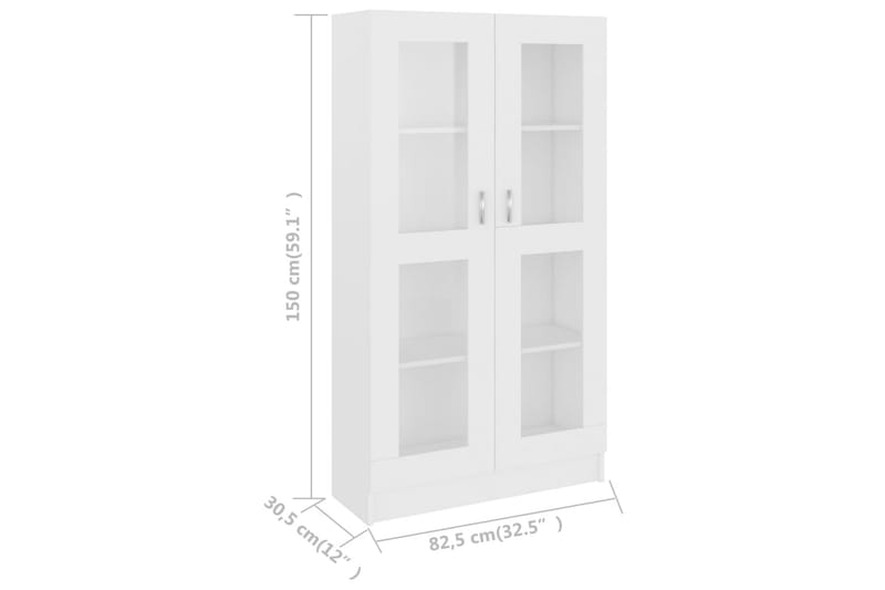 Vitrineskab 82,5x30,5x150 cm spånplade hvid - Hvid - Opbevaring - Skab - Vitrineskabe