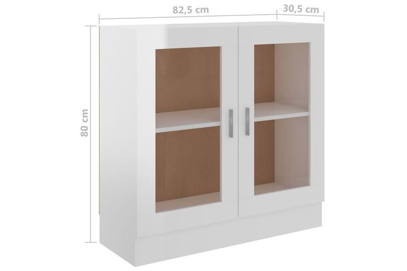 vitrineskab 82,5x30,5x80 cm spånplade hvid højglans - Hvid - Opbevaring - Skab - Vitrineskabe