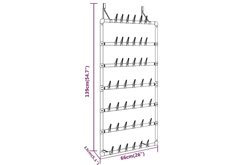 beBasic hængende skostativ 66x13x139 cm sølvfarvet - SÃ¸lv - Opbevaring - Skoopbevaring