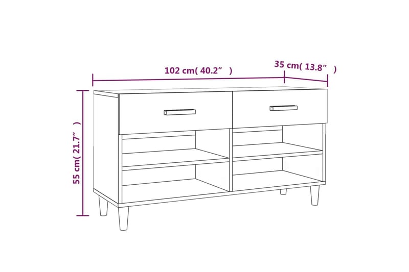 beBasic skoskab 102x35x55 cm konstrueret træ grå sonoma-eg - GrÃ¥ - Opbevaring - Skoopbevaring