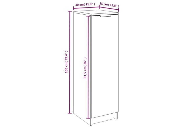 beBasic skoskab 30x35x100 cm konstrueret træ røget egetræsfarve - Brun - Entréopbevaring - Skoopbevaring - Skohylde