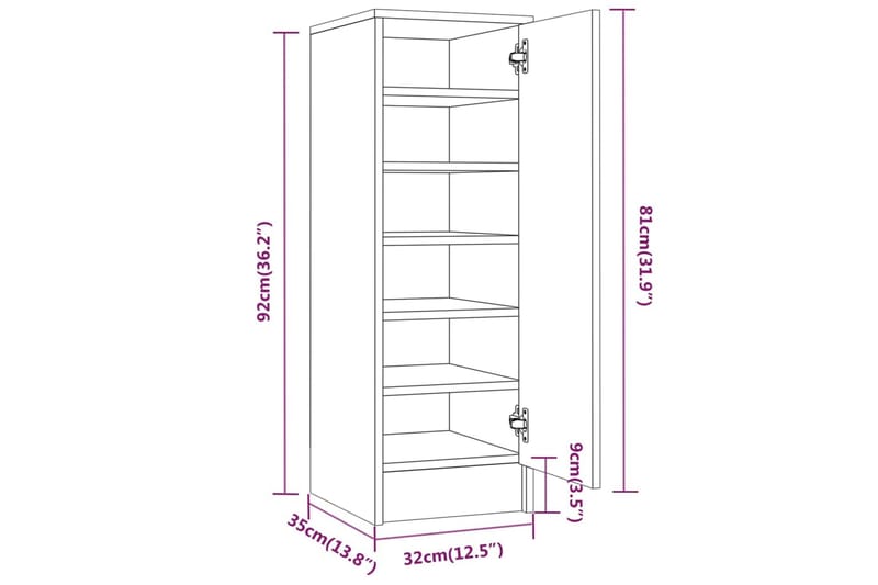 beBasic skoskab 32x35x92 cm konstrueret træ brun egetræsfarve - Brun - Opbevaring - Skoopbevaring