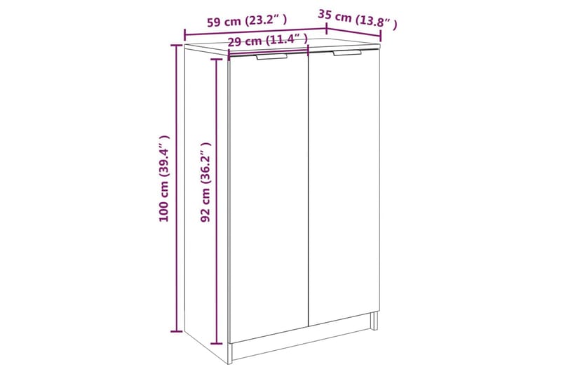 beBasic skoskab 59x35x100 cm konstrueret træ betongrå - GrÃ¥ - Opbevaring - Skoopbevaring - Skoskab