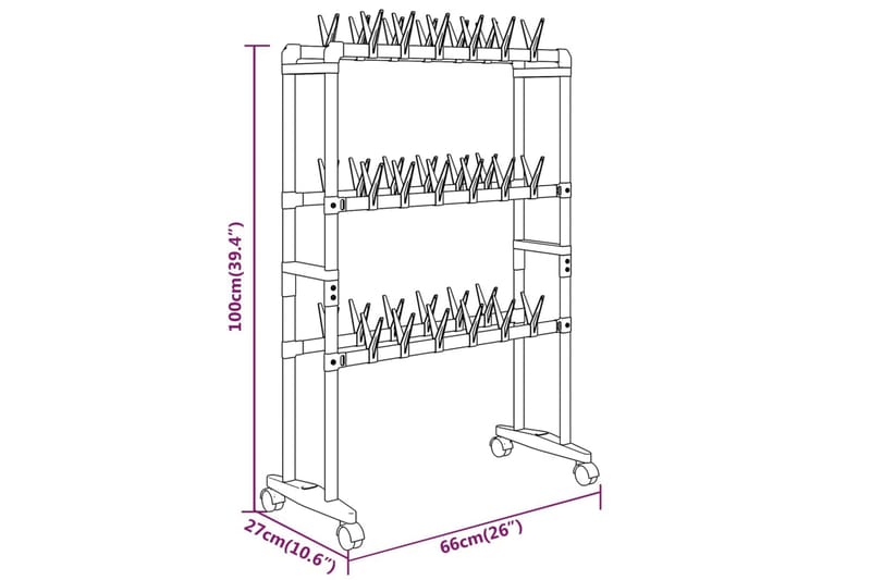 beBasic skostativ med hjul 66x27x100 cm sølvfarvet - SÃ¸lv - Opbevaring - Skoopbevaring