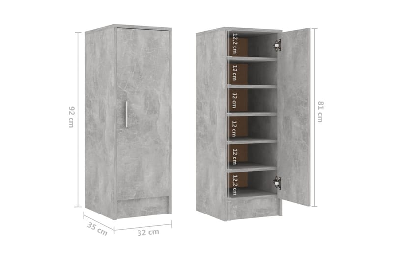 skoskab 32x35x92 cm spånplade betongrå - Grå - Opbevaring - Skoopbevaring