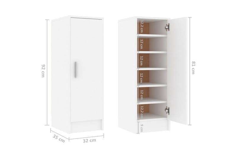 skoskab 32x35x92 cm spånplade hvid - Hvid - Opbevaring - Skoopbevaring