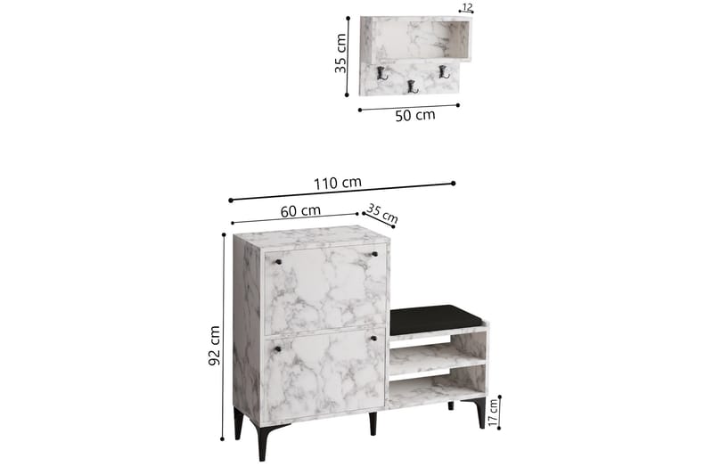 Tervate Skoskab 110 cm - Hvid Marmor - Opbevaring - Skoopbevaring - Skoskab