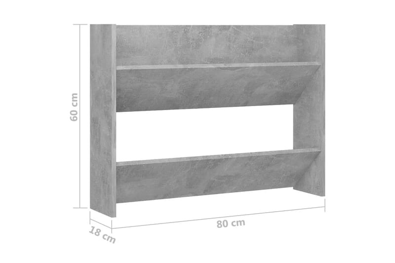 væghængt skoskab 80x18x60 cm spånplade betongrå - Grå - Entréopbevaring - Skoopbevaring - Skohylde