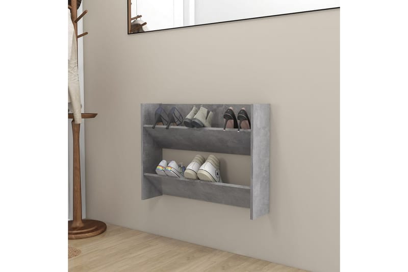 væghængt skoskab 80x18x60 cm spånplade betongrå - Grå - Entréopbevaring - Skoopbevaring - Skohylde