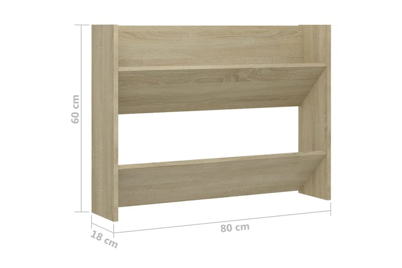 væghængt skoskab 80x18x60 cm spånplade sonoma-eg - Brun - Entréopbevaring - Skoopbevaring - Skohylde