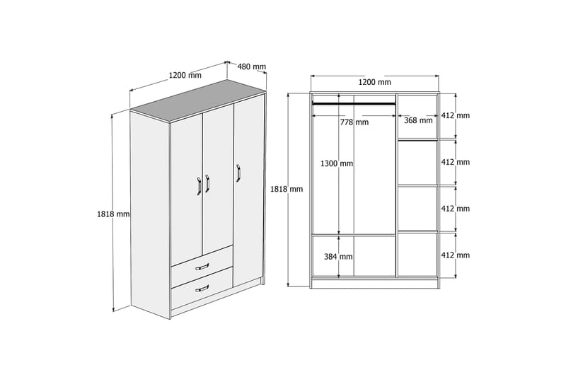 Abbekerk Garderobe 48x120 - Natur/Grå - Opbevaring - Tøjopbevaring - Garderobeskabe