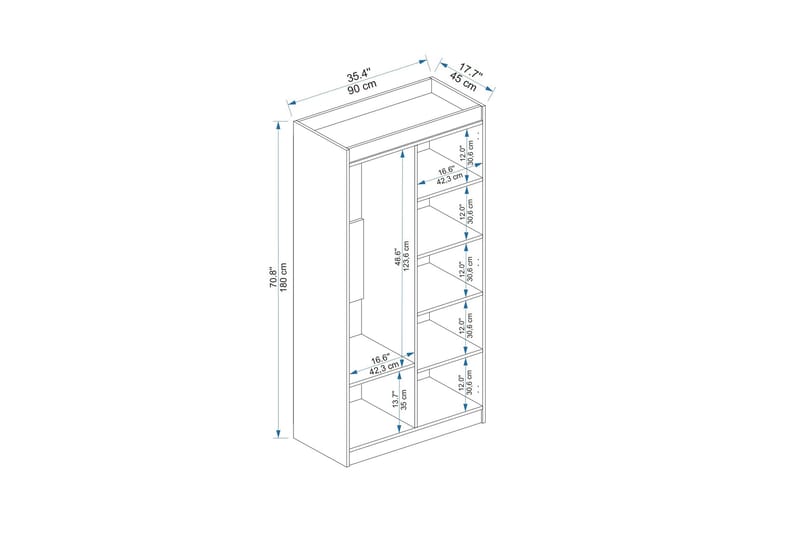 Akser Garderobe 90x180 cm - Hvid - Opbevaring - Tøjopbevaring - Garderobeskabe