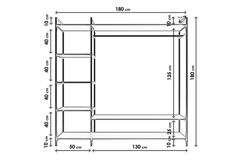 Amerbach Garderobe 180x40 cm - Hvid - Opbevaring - Tøjopbevaring - Garderobeskabe