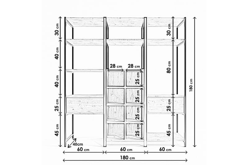 Amerbach Garderobe 180x40 cm - Natur - Opbevaring - Tøjopbevaring - Garderobeskabe