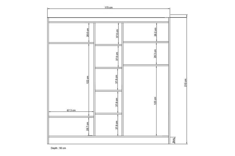 Bahar Garderobe 175x210 cm - Hvid - Opbevaring - Tøjopbevaring - Garderobeskabe