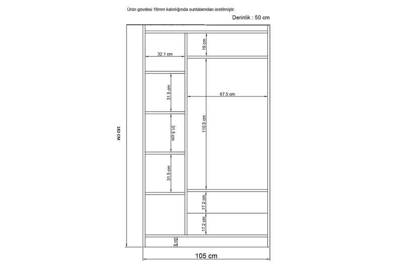 Bahar Garderobe med Spejl 105x186 cm - Hvid - Opbevaring - Tøjopbevaring - Garderobeskabe