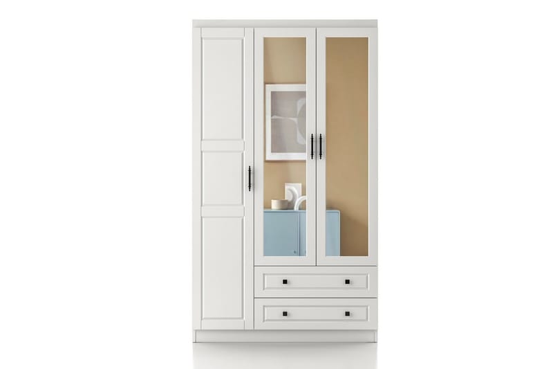 Bahar Garderobe med Spejl 105x186 cm - Hvid - Opbevaring - Tøjopbevaring - Garderobeskabe