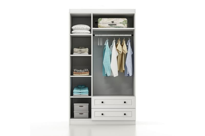 Bahar Garderobe med Spejl 105x186 cm - Hvid - Opbevaring - Tøjopbevaring - Garderobeskabe