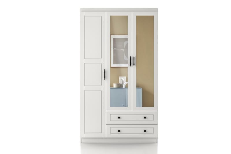 Bahar Garderobe med Spejl 105x210 cm - Hvid - Opbevaring - Tøjopbevaring - Garderobeskabe