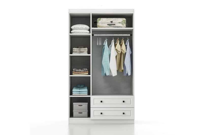 Bahar Garderobe med Spejl 105x210 cm - Hvid - Opbevaring - Tøjopbevaring - Garderobeskabe