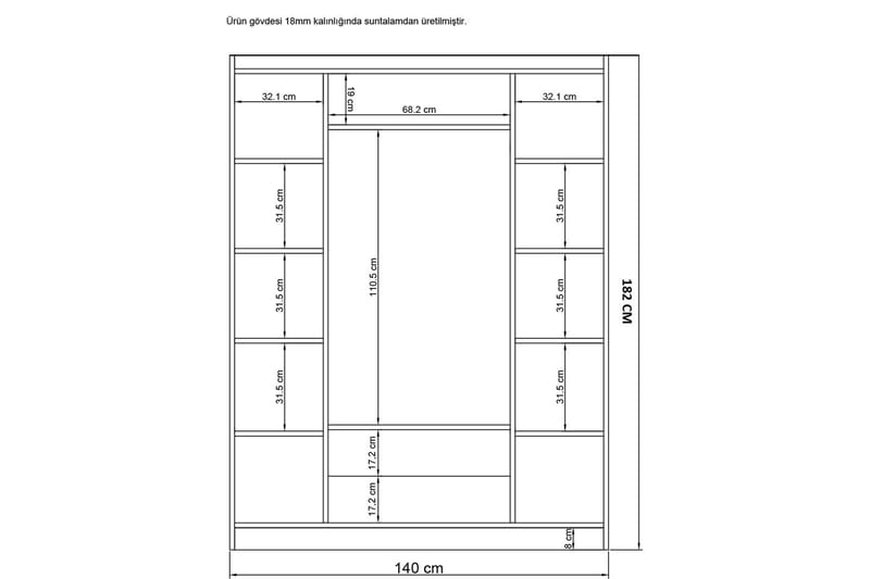 Bahar Garderobe med Spejl 140x186 cm - Hvid - Opbevaring - Tøjopbevaring - Garderobeskabe