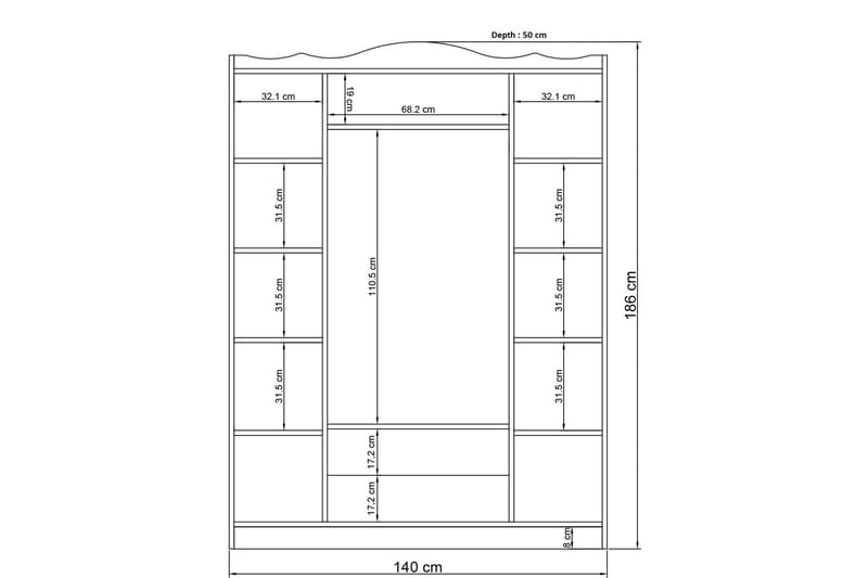 Bahar Garderobe med Spejl 140x186 cm - Hvid - Opbevaring - Tøjopbevaring - Garderobeskabe