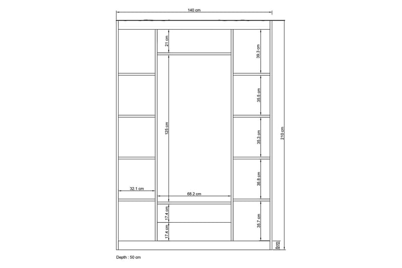 Bahar Garderobe med Spejl 140x210 cm - Hvid - Opbevaring - Tøjopbevaring - Garderobeskabe