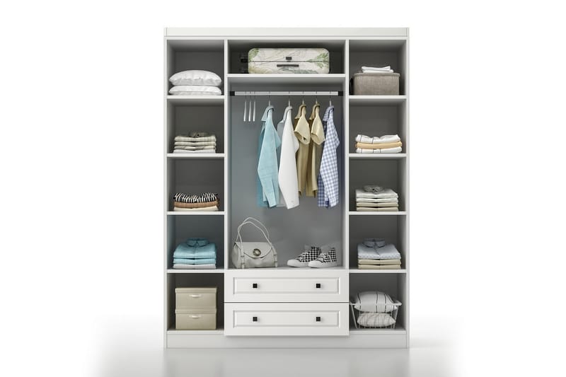 Bahar Garderobe med Spejl 140x210 cm - Hvid - Opbevaring - Tøjopbevaring - Garderobeskabe