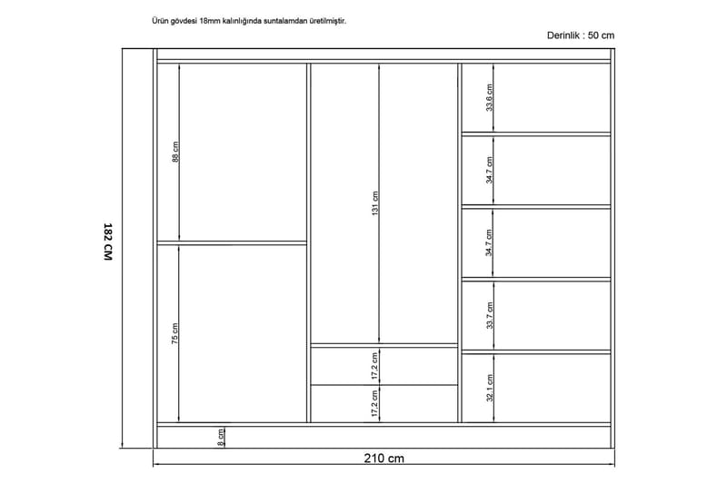 Bahar Garderobe med Spejl 210x182 cm - Hvid - Opbevaring - Tøjopbevaring - Garderobeskabe