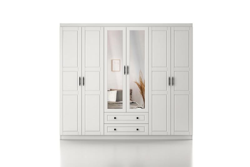 Bahar Garderobe med Spejl 210x182 cm - Hvid - Opbevaring - Tøjopbevaring - Garderobeskabe