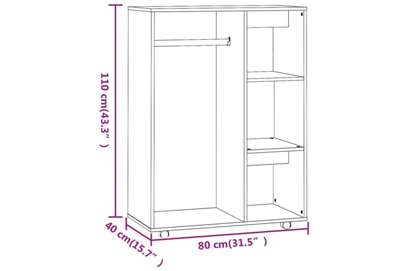 beBasic klædeskab 80x40x110 cm konstrueret træ røget egetræsfarve - Brun - Opbevaring - Tøjopbevaring - Garderobeskabe