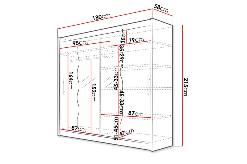 Bega Garderobe 180x57x215 cm - Beige / Hvid - Opbevaring - Tøjopbevaring - Garderobeskabe