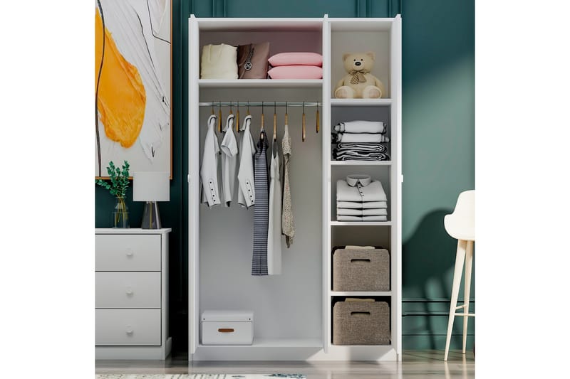 Berdez Garderobe 120x182 cm - Hvid - Opbevaring - Tøjopbevaring - Garderobeskabe