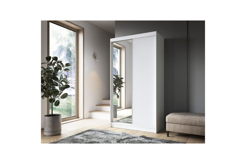 Biancco Garderobe med Spejl 120x220 cm - Hvid - Opbevaring - Tøjopbevaring - Garderobeskabe