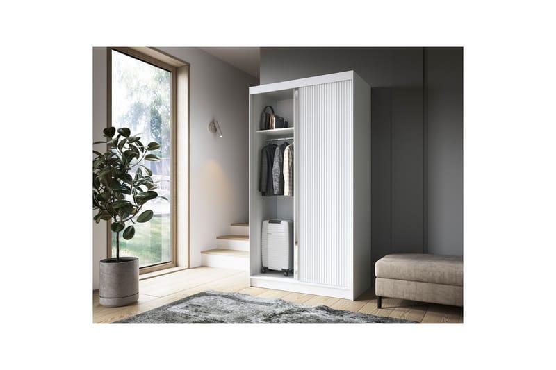 Biancco Garderobe med Spejl 120x220 cm - Hvid - Opbevaring - Tøjopbevaring - Garderobeskabe