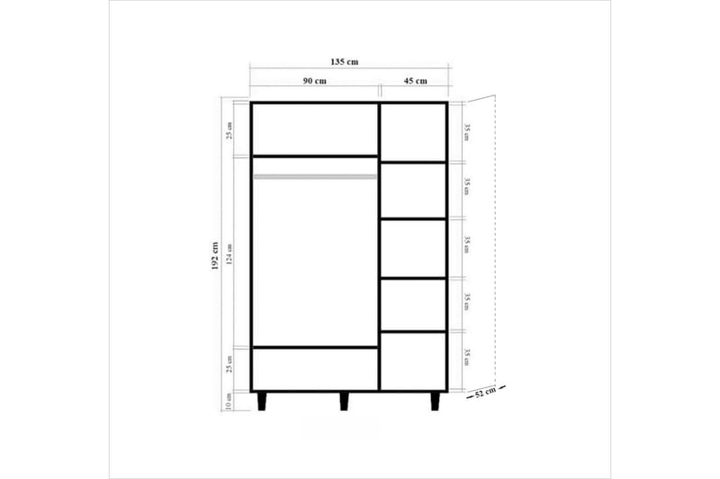 Brokind garderobe 135 cm - Brun - Opbevaring - Tøjopbevaring - Garderobeskabe