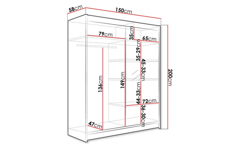 Camino garderobe 150x58x200 cm - Beige / Hvid - Opbevaring - Tøjopbevaring - Garderobeskabe