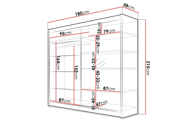 Canderbury Garderobe med Spejl 180x215 cm - Brun/Hvid - Opbevaring - Tøjopbevaring - Garderobeskabe