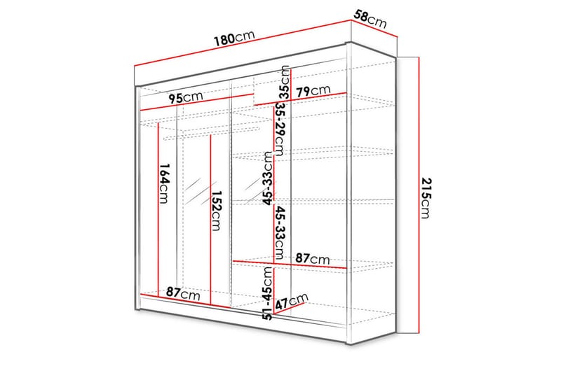 Canderbury Garderobe med Spejl 180x215 cm - Brun/Hvid - Opbevaring - Tøjopbevaring - Garderobeskabe