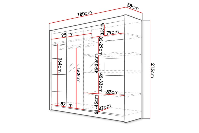 Canderbury Garderobe med Spejl 180x215 cm - Hvid - Opbevaring - Tøjopbevaring - Garderobeskabe