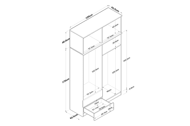 Caturai Garderobe 120 cm - Valnød finér/Hvid - Opbevaring - Tøjopbevaring - Garderobeskabe