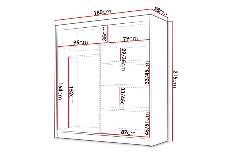 Chavez Garderobe 180x215 cm - Hvid - Opbevaring - Tøjopbevaring - Garderobeskabe