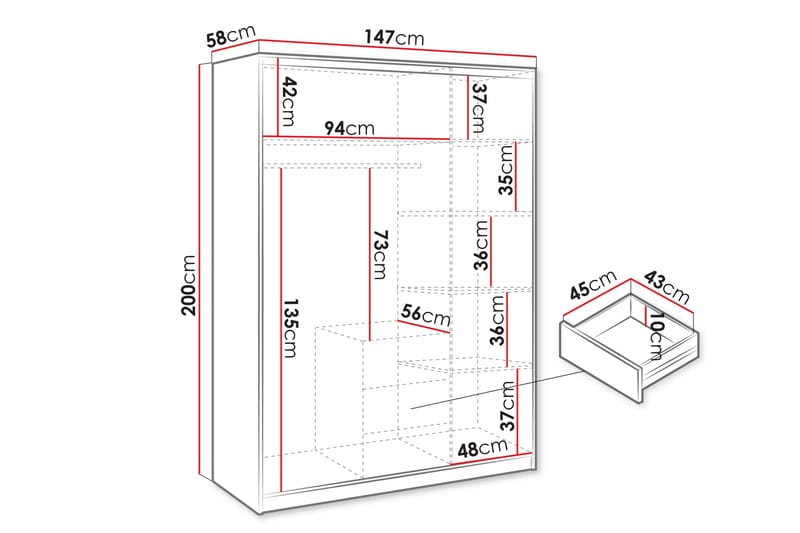 Chavez Garderobe med Spejl 147x200 cm - Beige - Opbevaring - Tøjopbevaring - Garderobeskabe