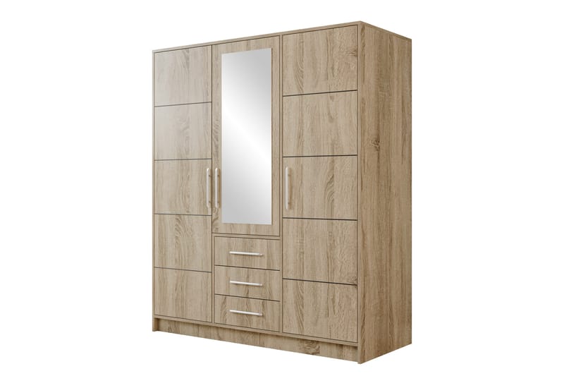 Chavez Garderobe med Spejl 147x200 cm - Beige - Opbevaring - Tøjopbevaring - Garderobeskabe