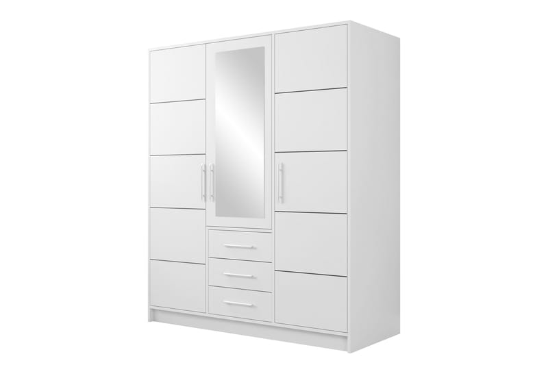 Chavez Garderobe med Spejl 147x200 cm - Hvid - Opbevaring - Tøjopbevaring - Garderobeskabe