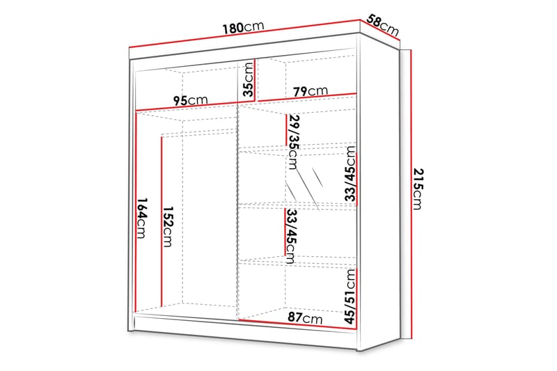 Chavez Garderobe med Spejl 180x215 cm - Beige - Opbevaring - Tøjopbevaring - Garderobeskabe