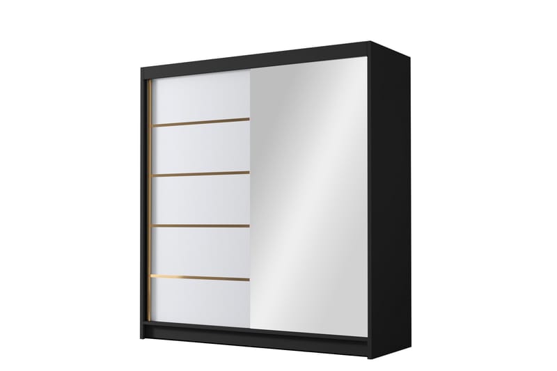 Chavez Garderobe med Spejl 180x215 cm - Hvid/Sort - Opbevaring - Tøjopbevaring - Garderobeskabe