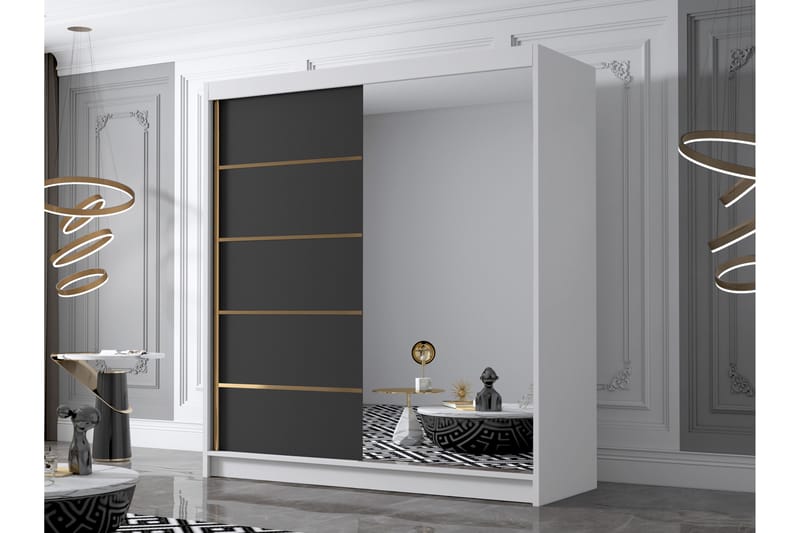 Chavez Garderobe med Spejl 180x215 cm - Sort/Hvid - Opbevaring - Tøjopbevaring - Garderobeskabe