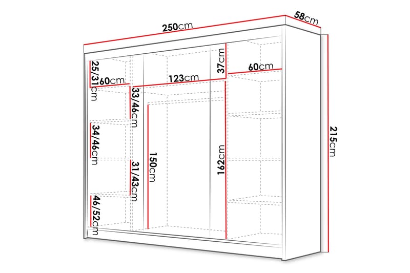 Cinerea Garderobe 250x215 cm - Hvid - Opbevaring - Tøjopbevaring - Garderobeskabe